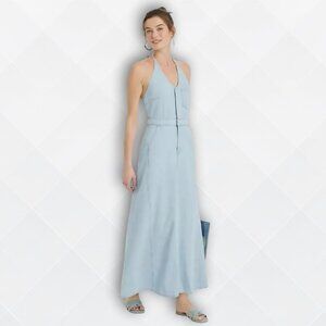Universal Thread Women’s Halter Neck Denim Maxi Dress – Light Wash Blue - NWT